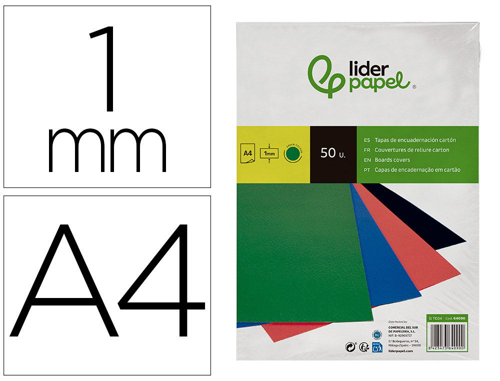 CAPA DE ENCADERNACAO LIDERPAPEL CARTAO DIN A4 1 MM VERDE PACK DE 50 UNIDADES