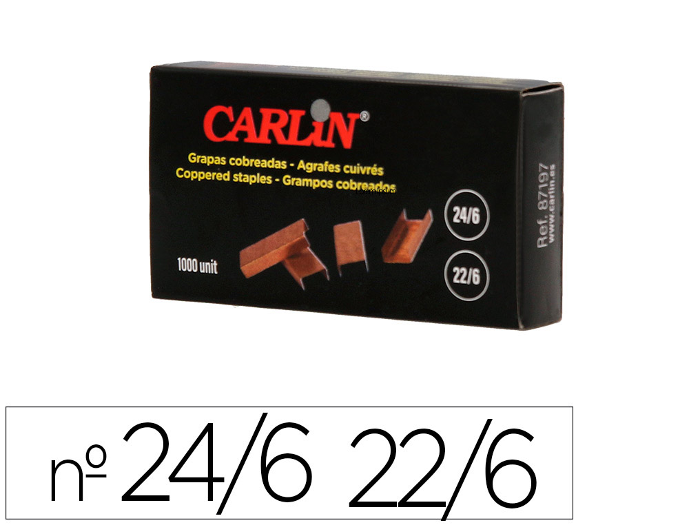 AGRAFES CARLIN 22/6 24/6 COBREADAS CAIXA DE 1000 UNIDADES